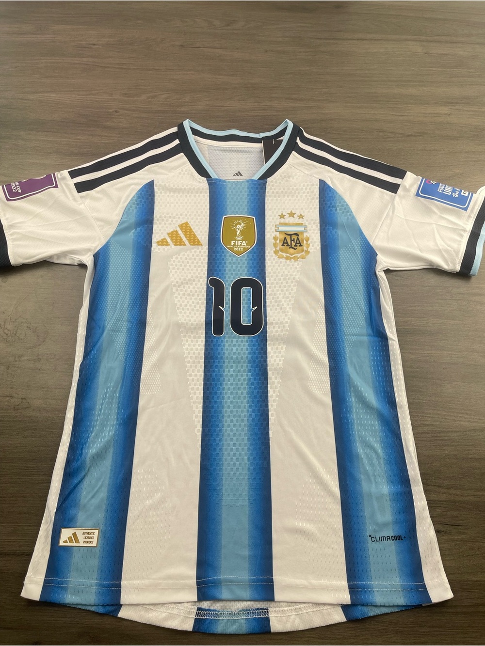 adidas Argentina Home Soccer Jersey - White & Blue with Gold Accents